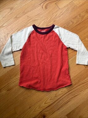 Crewcuts Orange Colorblock Raglan Tee Kids 6–7 Long Sleeve Baseball Shirt